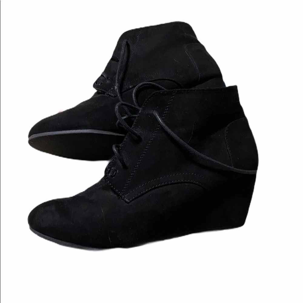 Black suede wedge booties